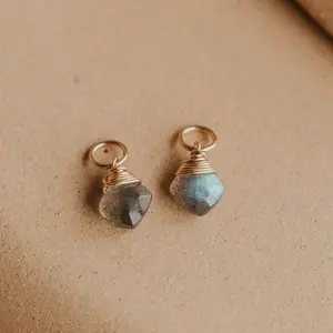 Hello Adorn Labradorite Hoop Earring Charms - Any Occassion Stone Jewelry - Women's Fashion Accessory