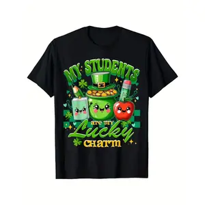 My Students Are My Lucky Charm St Patricks Day Teacher T-Shirt | Men'S Trendy Letter Print Regular Fit, 100%, 180g Fabric Weight, S-XXXL, Round Neck, Casual Style, Flared Hem, Short Sleeves, All-season Wear