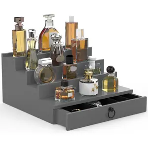 Cologne Organizer for Men, 4 Tier Black  Perfume Organizer with Felt Lining Drawer and  Compartment, Perfume Display Holder, A  for Men
