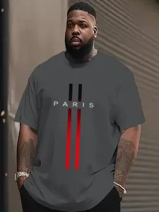 Men's Vintage Paris Pattern Shirt, 3D Printed Round Neck Short Sleeve, Polyester Blend, Summer Casual Fashion