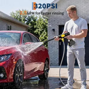 Wireless Pressure Washer 20V, 320PSI Brushless Motor, 6-in-1 Adjustable Nozzle, Foam Cannon, 26ft High-Elastic Hose, 4.0Ah Battery, Portable Power Washer for Car, Home, Garden, Patio Cleaning
