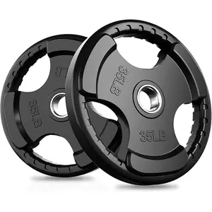 RitFit Olympic Rubber Grip Plates for Barbell, 2-Inch Weight Plates for Weightlifting and Strength Training in Home & Gym, Single, Pair and Sets(2.5/5/10/25/35/45 LB)