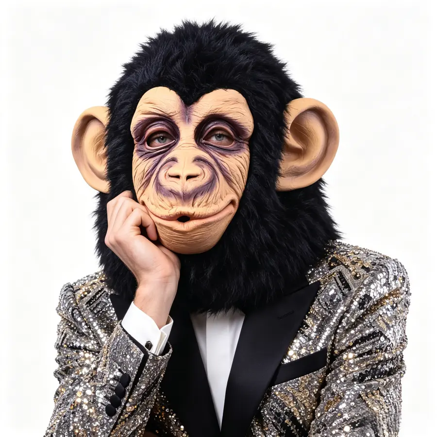 Realistic Chimpanzee Latex Mask, Funny Black Monkey Headpiece for Halloween Cosplay & TikTok Pranks