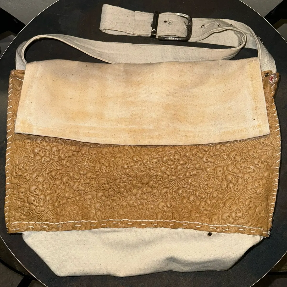 Skeleton Leather Messenger Bag