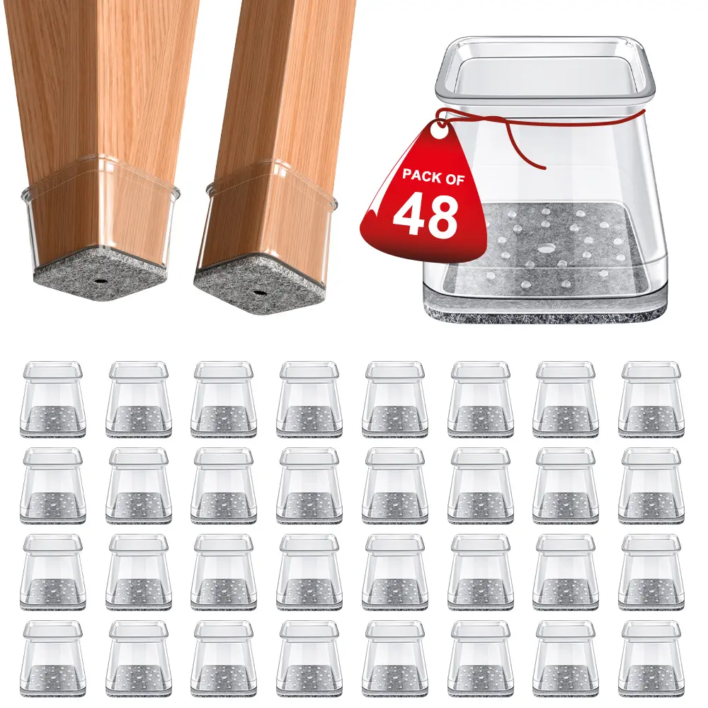 Square Chair Leg Floor Protectors, Furniture Sliders, Chair Leg Protectors for Hardwood Floors, Non-Slip felt furniture pad , Silicone Cap Covers to Protect Floors reduces noise , (Fit 0.98" - 1.42")