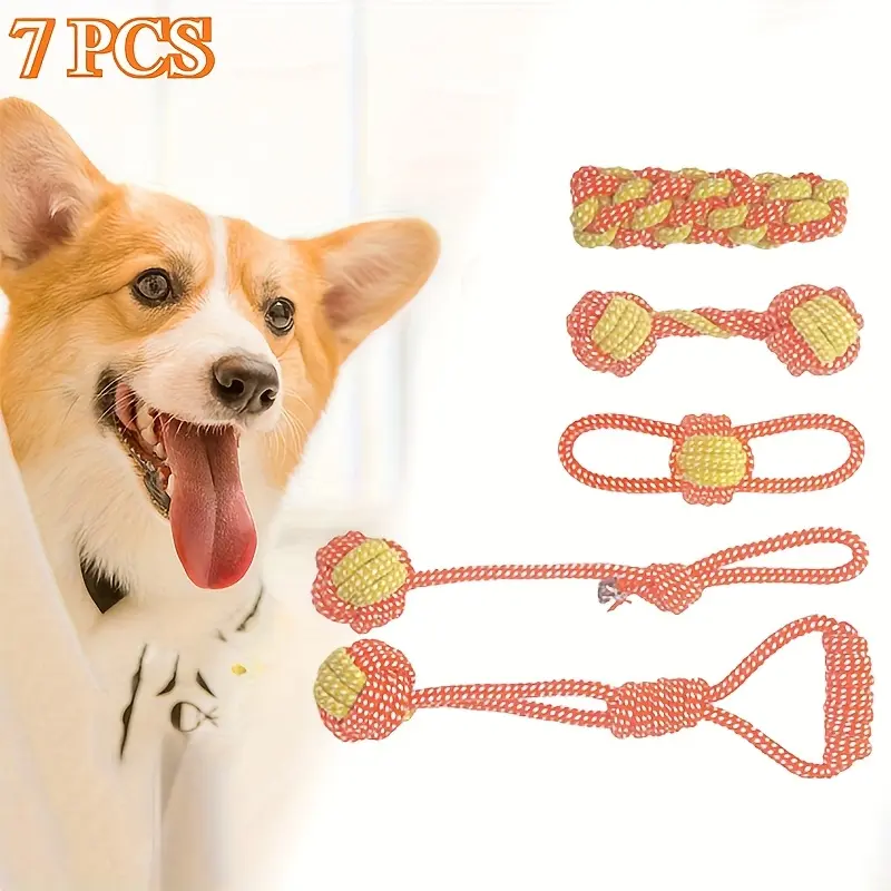 7PCS Dog Chew Rope Toys, Puppy Tug Rope Tough Teething Rope, Safe and Non-toxic Chew Rope for Teeth Cleaning and Chewing, Suitable for All Breeds of Teething Pets, Large and Small