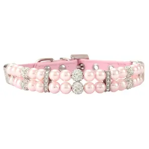 PetCollars ABS & Zinc Alloy Pearl Cat Collar Pink Beaded for Small Medium Dogs Cats Leashes Neck Rings Accessories