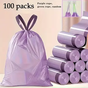 100pcs Ultra-thick Durable Pull Rope Garbage Bag - Thick Large Portable Polyethylene Garbage Bag For Kitchen, Bathroom, Bedroom And Living Room, Home Organization|   Fashion Design|   Pull Rope Closing, Garbage Bag Dispenser