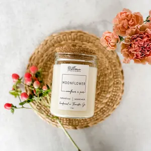 Moonflower Soy Candle 100% Natural Soy Wax | Wooden-Wick Candles | Clean-Burning & Long-Lasting