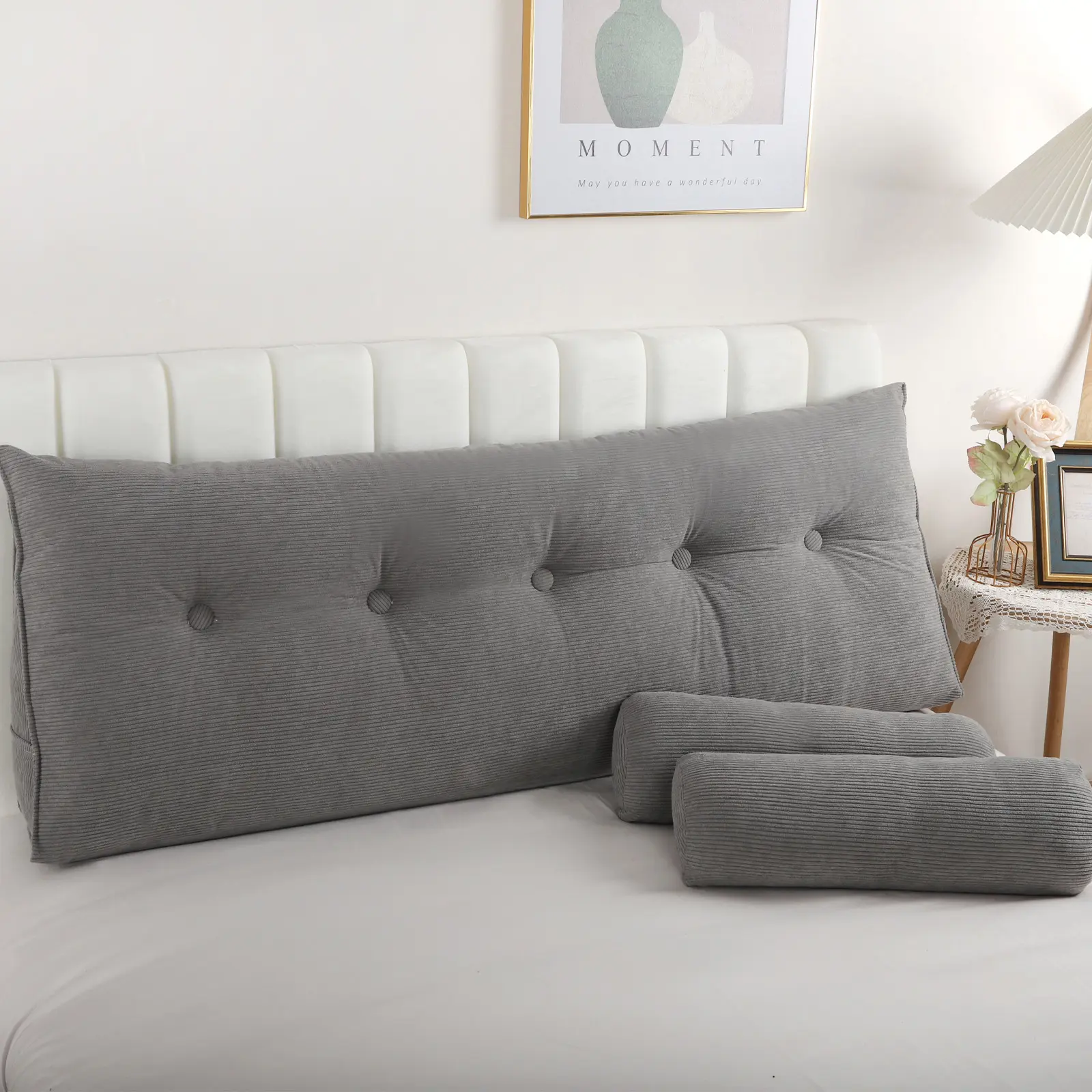 Bed Headboard Wedge Pillow w/ Neck Roll Pillow Reading Bolster Backrest Pillow rest cotton  pillow