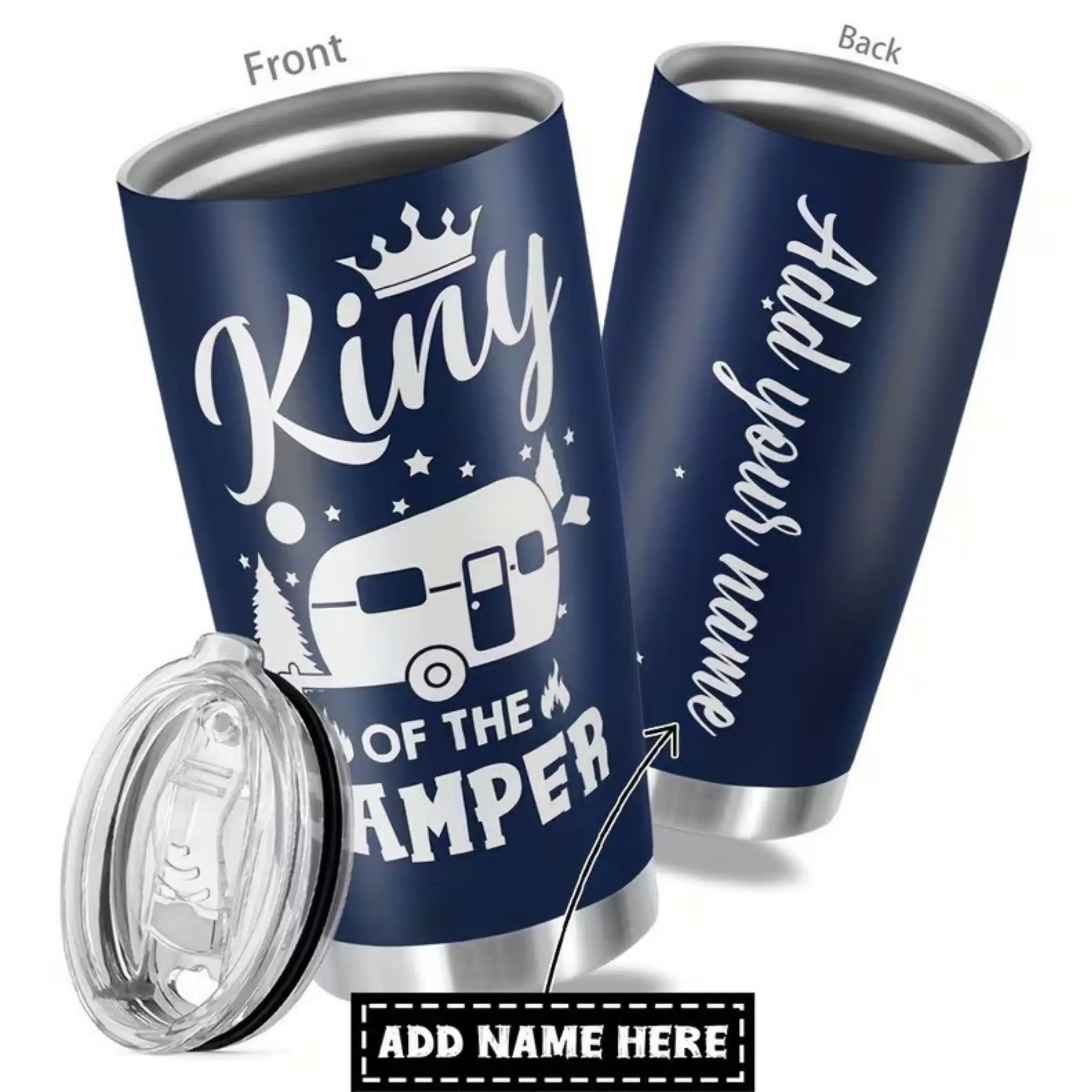 King of the Camper Tumbler Custom Name, Camping Dad Gift Travel Mug, Outdoor Adventure Cup