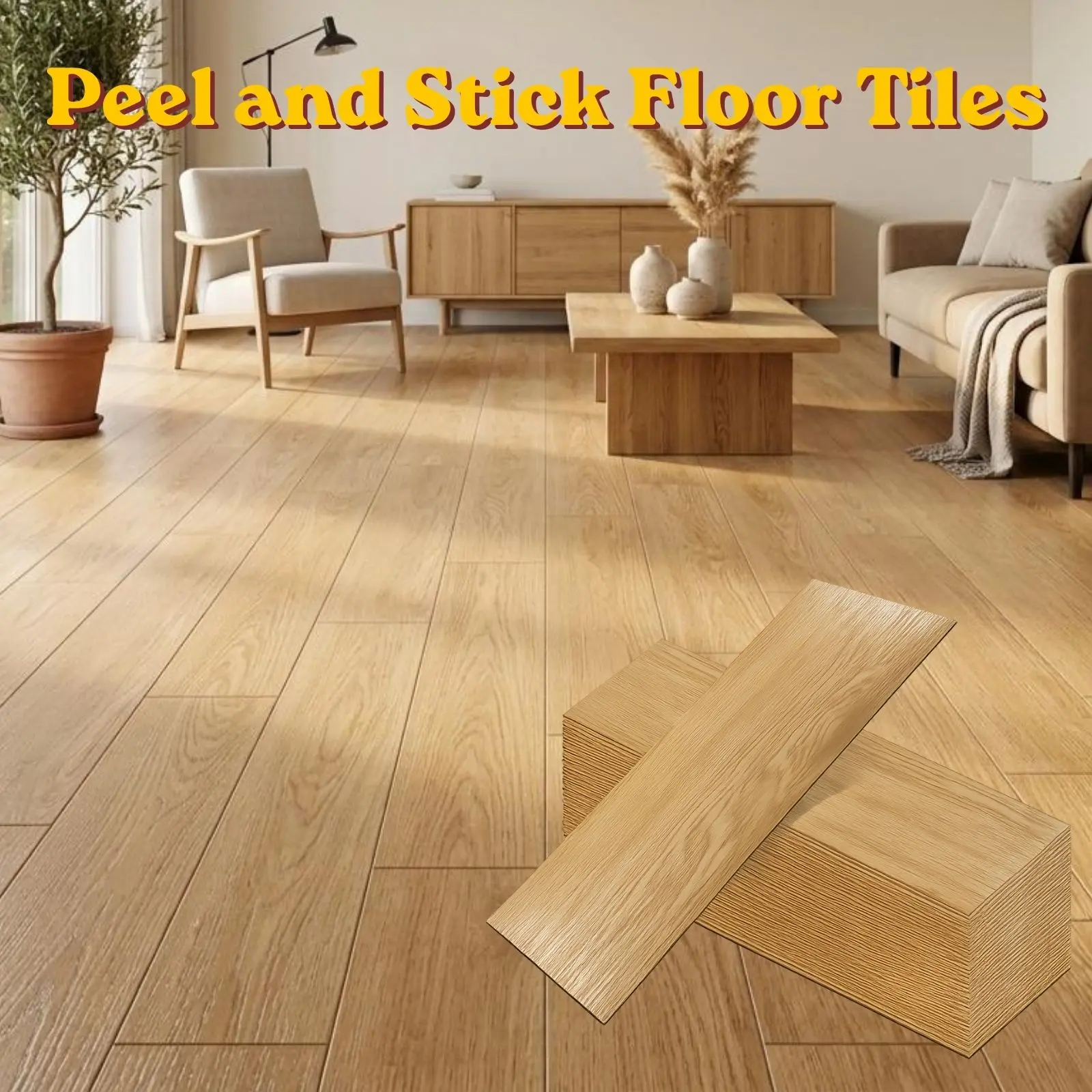 Yipscazo 50 sheets 6" X 18" Peel and Stick Vinyl Wood Flooring in Natural Maple Ugrade Core Wood Look Vinyl Plank Durable and Easy-to-Clean Vinly Flooring Perfect for DIY Projects