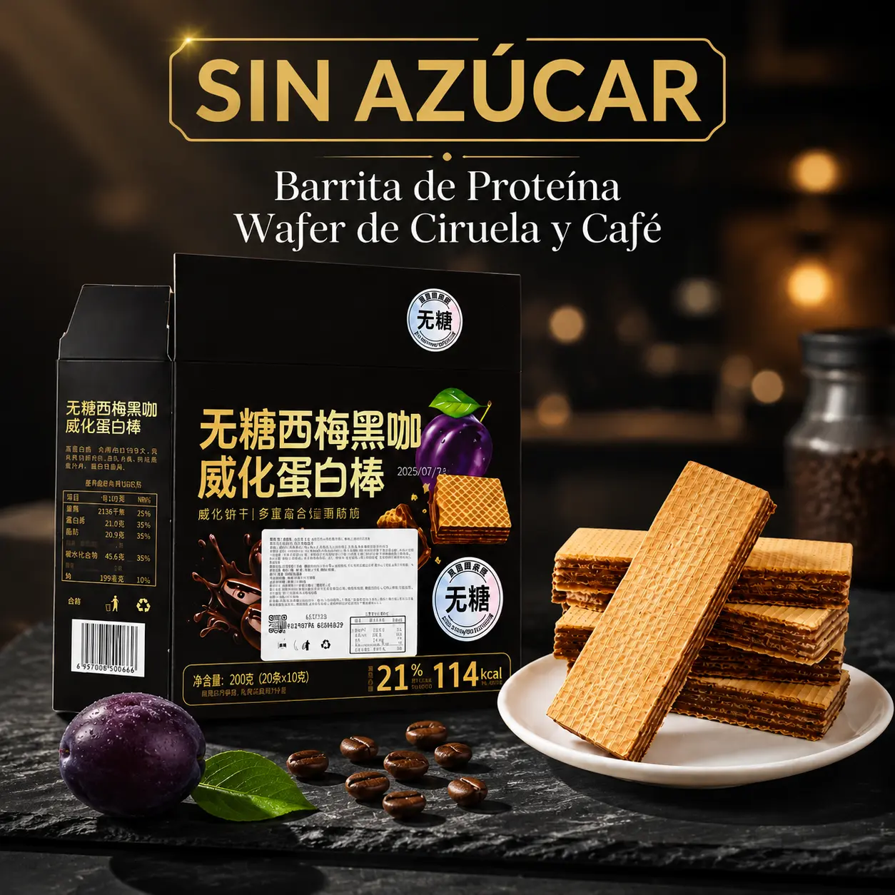 XIG-Sugar-Free Prune & Espresso Crispy Wafer Protein Bars (High Protein, Low Cal)