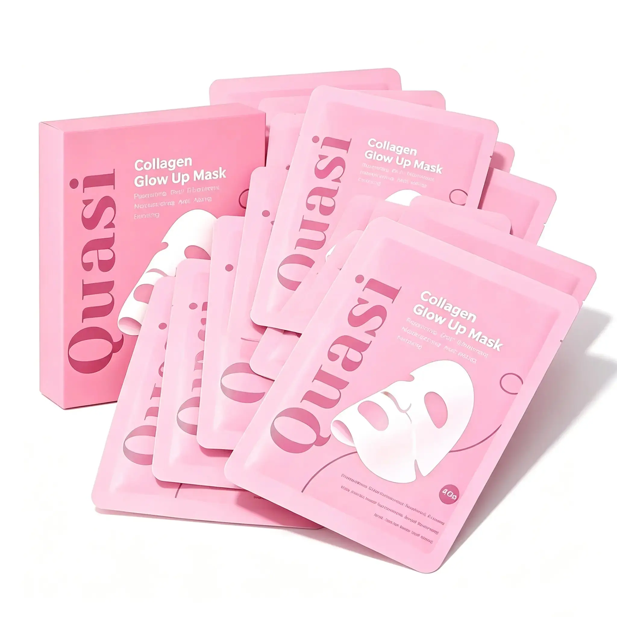 Quasi Collagen Glow Up Mask 2.0, Quasi Bio Collagen Face Mask, Firm Skin Deep Hydrating Masks for Wrinkle Reduction and Pore Minimization - Glow like Glass Skin (2 Box (8 Pcs))
