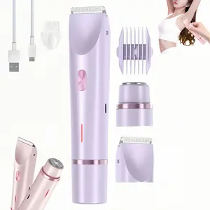 Bikini Trimmer for Women, Electric Shaver and Razor Rechargeable 2-in-1 Body and Facial Epilator, Dual Heads for Painless Trimming of Pubic Hair, Face, Underarms and Legs, Summer Gift