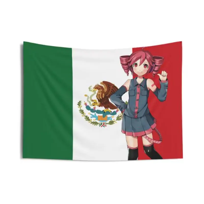 Tapestry Wall Banner, Soft Tone Art Figure Flag Print for Bedroom Indoor Room DecorTapestry Wall Banner, Minimal Country Flag Print for Living Room Dorm DecorCustom Aesthetic TapestryMexican Flag Wall Tapestry - Vocaloid Teto Inspired Colorful Tapestry, D