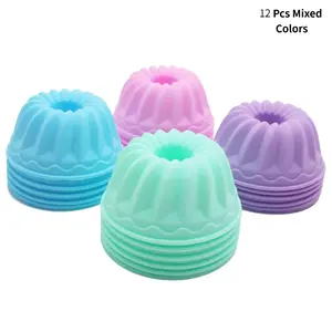 12 Pack Silicone Flexible Baking Cups, Pumpkin Silicone Baking Cake Molds, Nonstick Cupcake Liners, Fancy Dessert Tray - Jelly and Muffin Cups, Silicone Bakeware Set