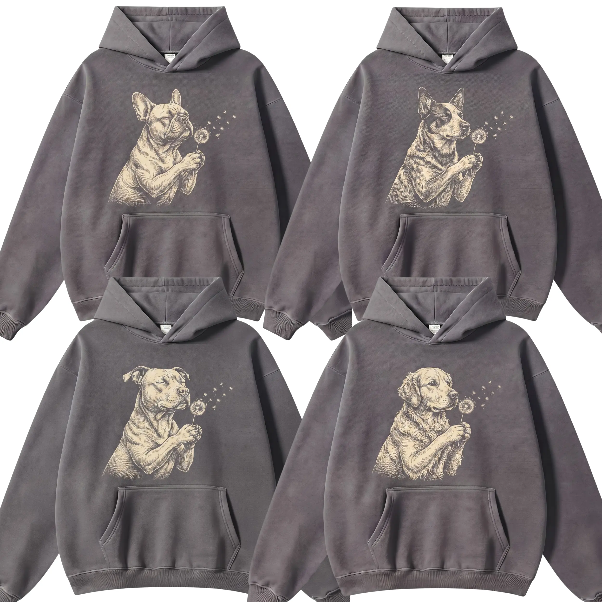 [Sale up to 50%] Dog Breeds Graphic Charcoal Hoodie, Cute Wildlife Hoodie, Botanical Forest Animal Hoodie, Nature Lovers Hoodie, Hoodie for Women & Men - KL