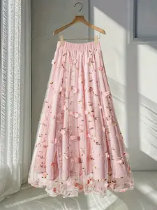 Women's Elegant Floral Half-Sleeve Dress, Outer Layer Mesh Design, Casual Classy Elegant, Versatile and Stylish, Perfect for Various Occasions, Womenswear