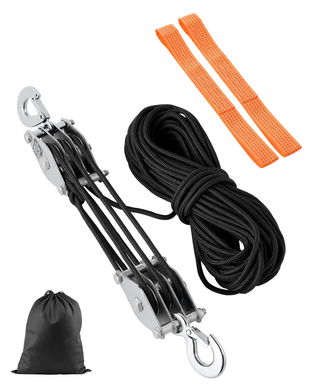 【summerfinds】VEVOR 4400 lbs Breaking Strength 100 FT Rope Pulley Hoist, 5:1 Lifting Power Heavy Duty Pulley System with 2pcs Soft Loops, Metal Wheels Bearing Structure, Block and Tackle for Lifting Heavy Objects, Pulley System Cords