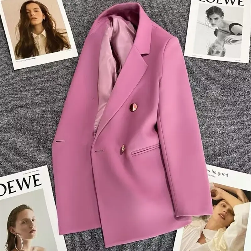 Women long sleeve polyster blazer with button design, Elgant commuter style