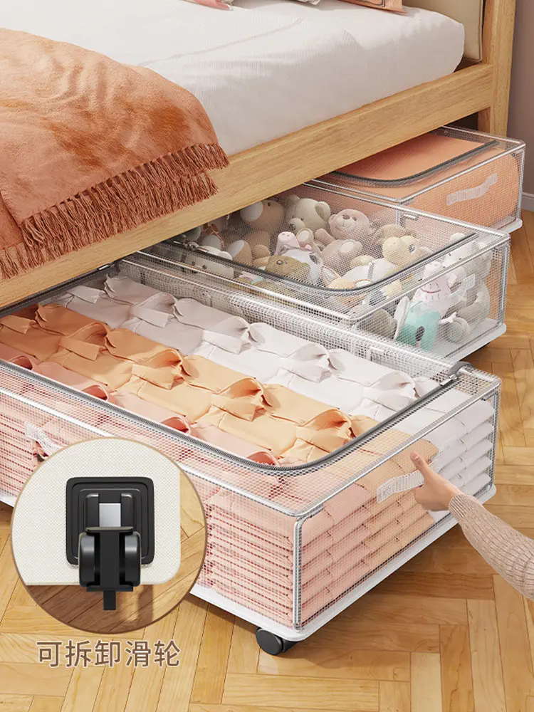 Under-Bed Storage Box for Home Use, Flat Design with Wheels, Drawer-Style Transparent Clothing & Comforter Organizer – Must-Have Under-Bed Storage Container