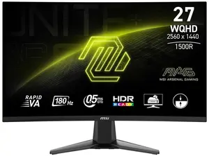 MSI MAG 27CQ6F 27-inch 2560 x 1440 (QHD) Gaming Monitor, 180Hz, MSI MAG 27CQ6F 27-inch 2560 x 1440 (QHD) Gaming Monitor, 180Hz, Curved Screen, Adaptive-Sync, HDR Ready, HDMI, VGA Port, Display Port,VESA Mountable, Tilt, Speaker, 0.5ms, Blac
