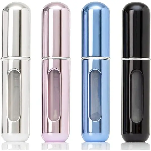 4PCS Refillable Perfume Atomizer Bottle, Travel Bottles, Cologne Dispenser, Portable Empty Perfume Spray Bottle, Container Organizer Tin Canister