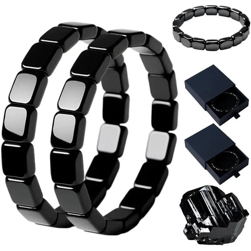 2026 New Polished Hematite Beads Unisex Bracelet - Stretch Fit Costume Jewelry Fashion Accessory, Supports T-Levels, Restores Confidence, Enhances Mental Clarity & Focus, Boasts Natural Luster, Casual Daily Style, 1 x Bracelet Jewelry Pair, Beaded, Flexib