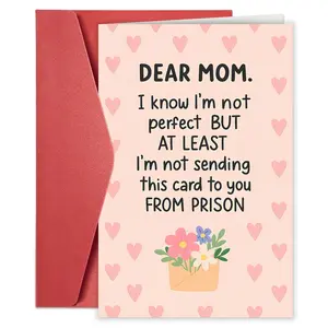 1pc Funny Mom Love Jail-Themed Greeting Card with envelope - Humorous Message - Hilarious Prison Letter Style Message for Mother's Day, Birthday Gifts from Adult - "Dear Mom, I'm Not Perfect But I'm Not in Jail Yet" Card for Who Have Been Arrested