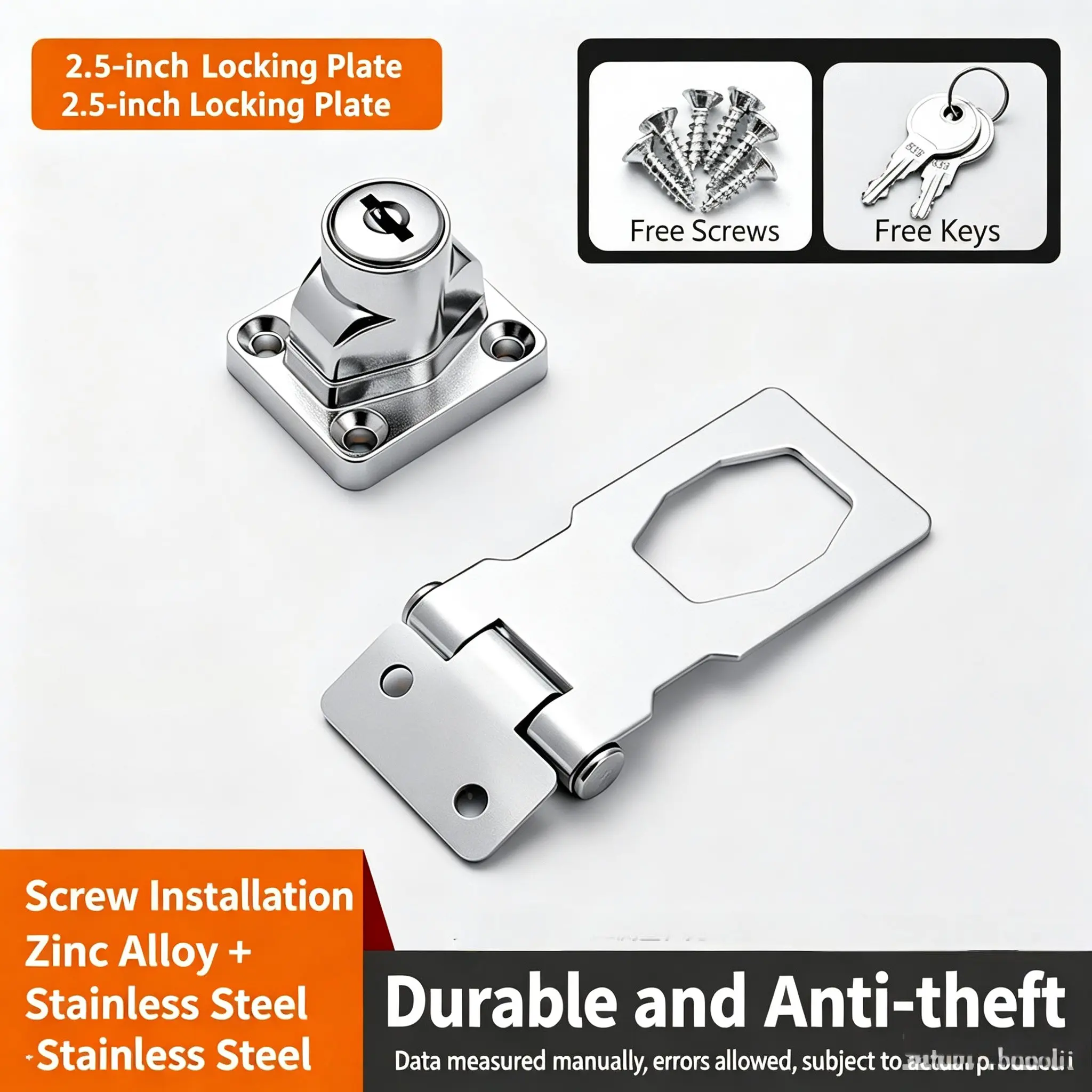 1 set of 2-in-1 locks with locking plates, thickened desk filing cabinet locks, wardrobe locks, and 90-degree snap locks, Anti Theft Design Locks in shops, shops and hotels, Sturdy Lock, Secure Lock