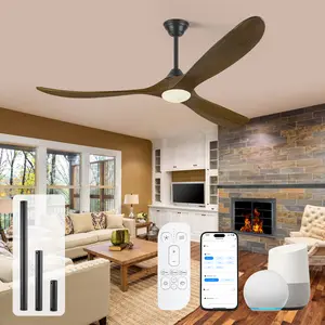 52/60/70/82" Stylish Farmhouse Ceiling Fan with Light & Remote/APP/Voice Control - Dimmable 3CCT LED, Reversible Wood Blades, Ultra-Quiet DC Motor Large Airflow Smart Fan for Living Room & Patio-Home Decoration