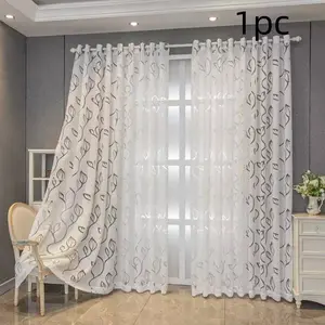 Modern Leaf Pattern Sheer Curtain, Korean Style Drapes for Living Room & Bedroom, Half Light Blocking Window Decor, Home Decoration Curtain, Interior Decoration Accessories, 86x97 Cm