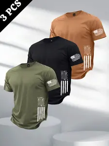 Men’s lightweight regular-fit short-sleeve T-shirt three-pack with distinctive national flag prints, suitable for spring/summer wear. It can also be given as a gift to a husband or boyfriend. Perfect for street activities, commuting, outdoor outings, and
