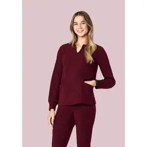 Long Sleeve Notch Neck Top Wine