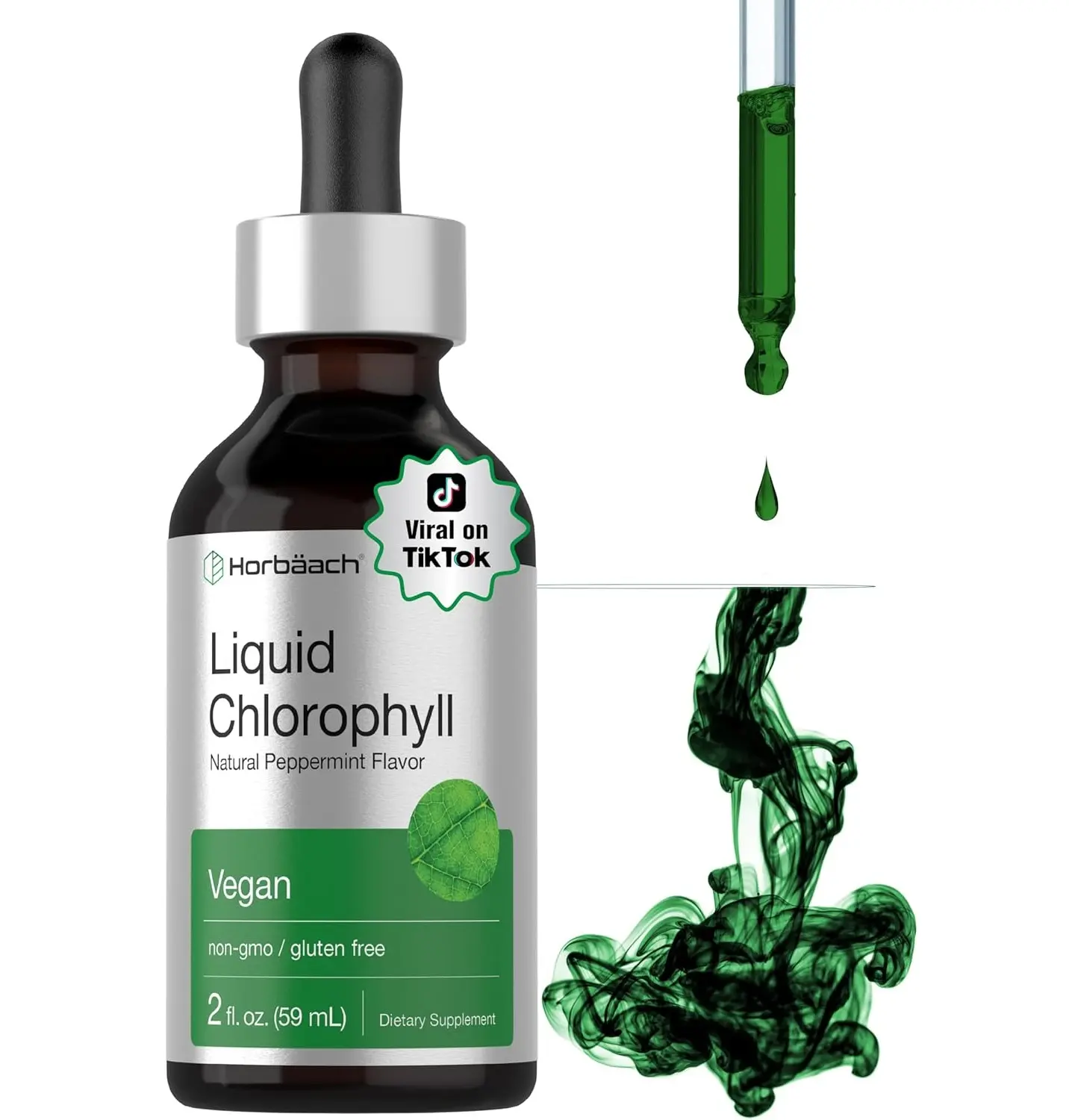 Horbäach Liquid Chlorophyll Drops | 2 fl oz | Natural Peppermint Flavor | Vegan, Non-GMO & Gluten Free Formula