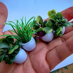 4Pcs Mini Artificial Potted Plants, Outdoor Faux Plants - Realistic resin bonsai and floral greenery, Durable Plastic Flower, durable square planters for indoor/outdoor decoration, Valentine's Day, Easter, home, garden, camping, Artificial Flowers