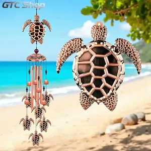 Coastal Style Sea Turtle Wind Chimes 4 Aluminum Tubes 6 Lucky Tortoise Pendants Melodious Sound Hanging Ornament Weatherproof Retro Beach Home Decor Elegant Art Accessory Fit Garden Yard Patio Balcony Indoor Outdoor Casual Seaside Household Scene Decorati