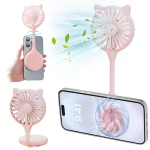 Cat Ear Mini Fan with Suction Cup Base, 3 Speed USB Rechargeable Portable Desktop Fan, Flexible Neck Adjustable Small Cooling Fan for Home, Office, Outdoor Travel, Cute Gift for Women Kids