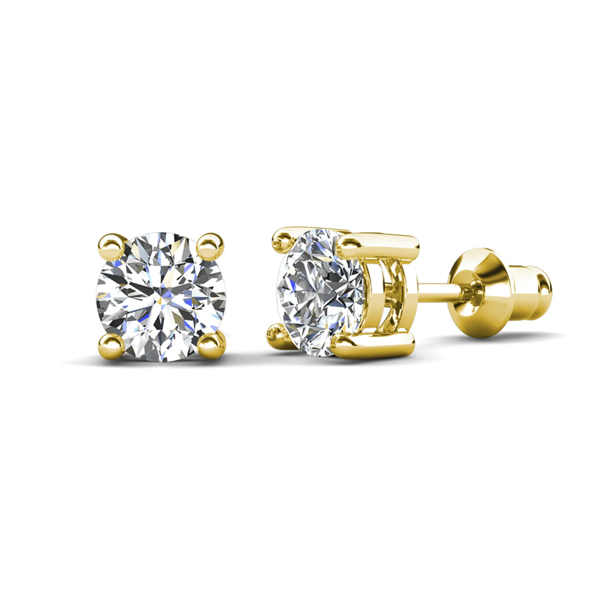 Women's Cate & Chloe Mia 18k Yellow Gold Plated Stud Earrings - 2ct Round Cut Simulated Diamond Solitaire, Classic Costume Jewelry Gift