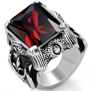 OIDEA Men's Gothic Wide Band Ring, Viking Dragon Claw Design, Blue Stone Stainless Steel Silver Rings
