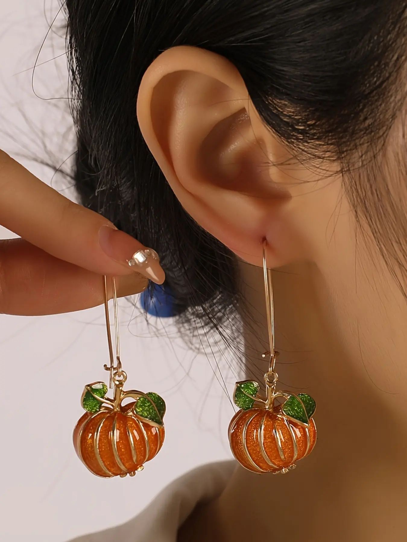 1 Pair Vintage Classic Enamel Finish Pumpkin Drop Statement Earrings, Zinc Alloy , Non-Feather, for Daily Wear & Halloween Festival Celebration, Halloween Decorations