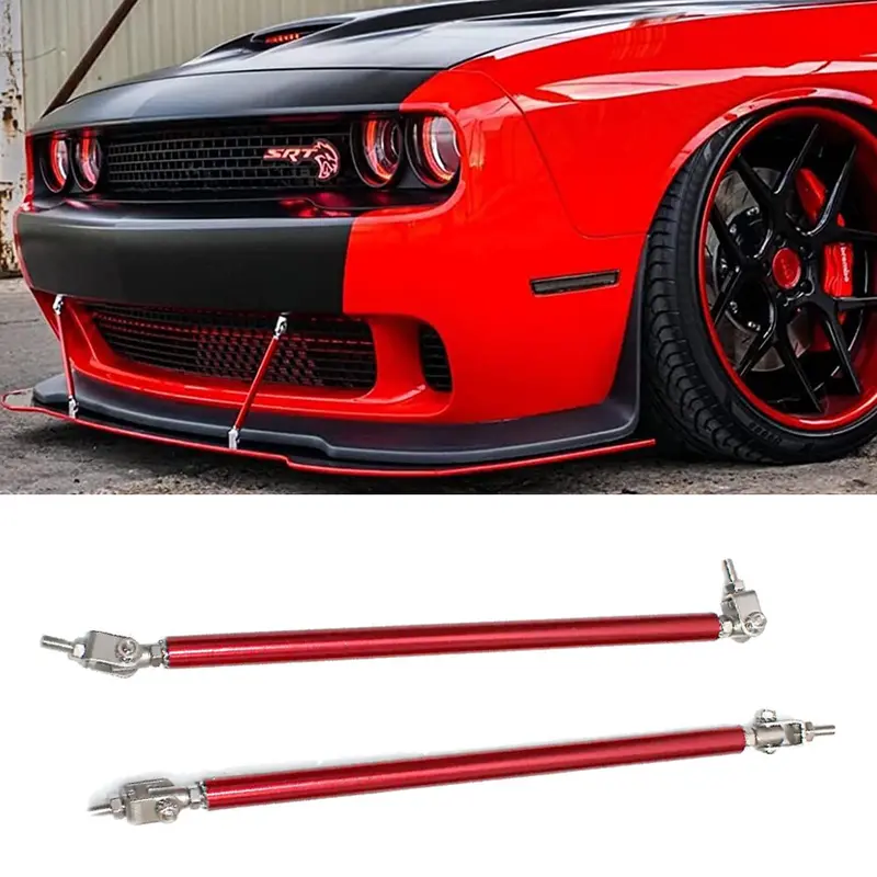 Universal Fit Adjustable Car Front Bumper Lip Splitter Strut Rods Support Bar, Red Chrome Trim & Accessories, Chin Diffuser, Car Exterior Accessory