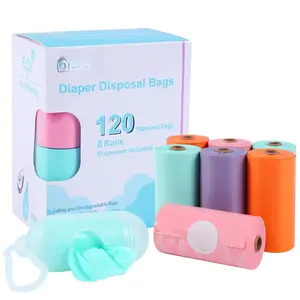 Diaper Bags Disposable for , 8 Refill Rolls/120 Bags Dirty Disposable Diaper Bags with Dispenser, Convenient and Quick Diaper Disposal, Poop Bags,Rainbow