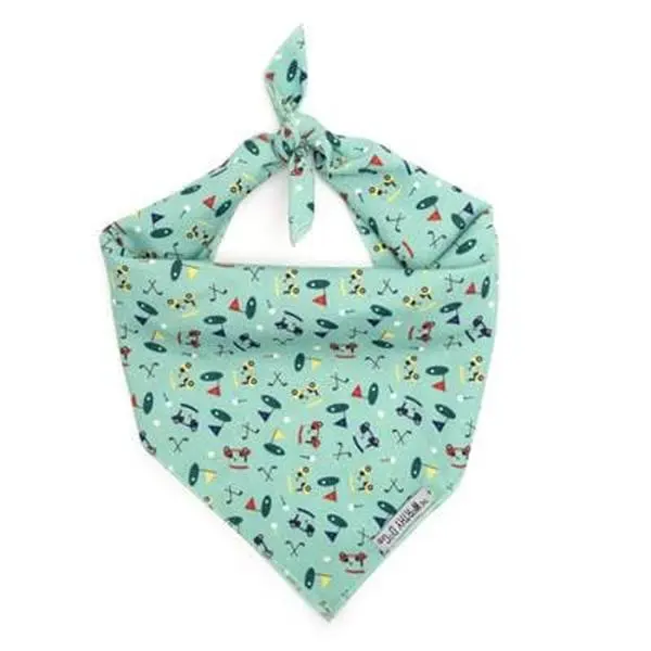 Golf Pet Bandana - Green Patterned Design with Bow Tie, Ideal for Pets, Soft Fabric, Versatile Use