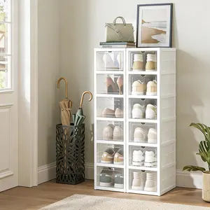 Foldable Shoe Rack Stackable Shoe Organizer Space Saving Breathable Ventilation Hole Transparent Door Easy To Clean Sturdy Shoe Cabinet For Entryway Bedroom Closet Dorm