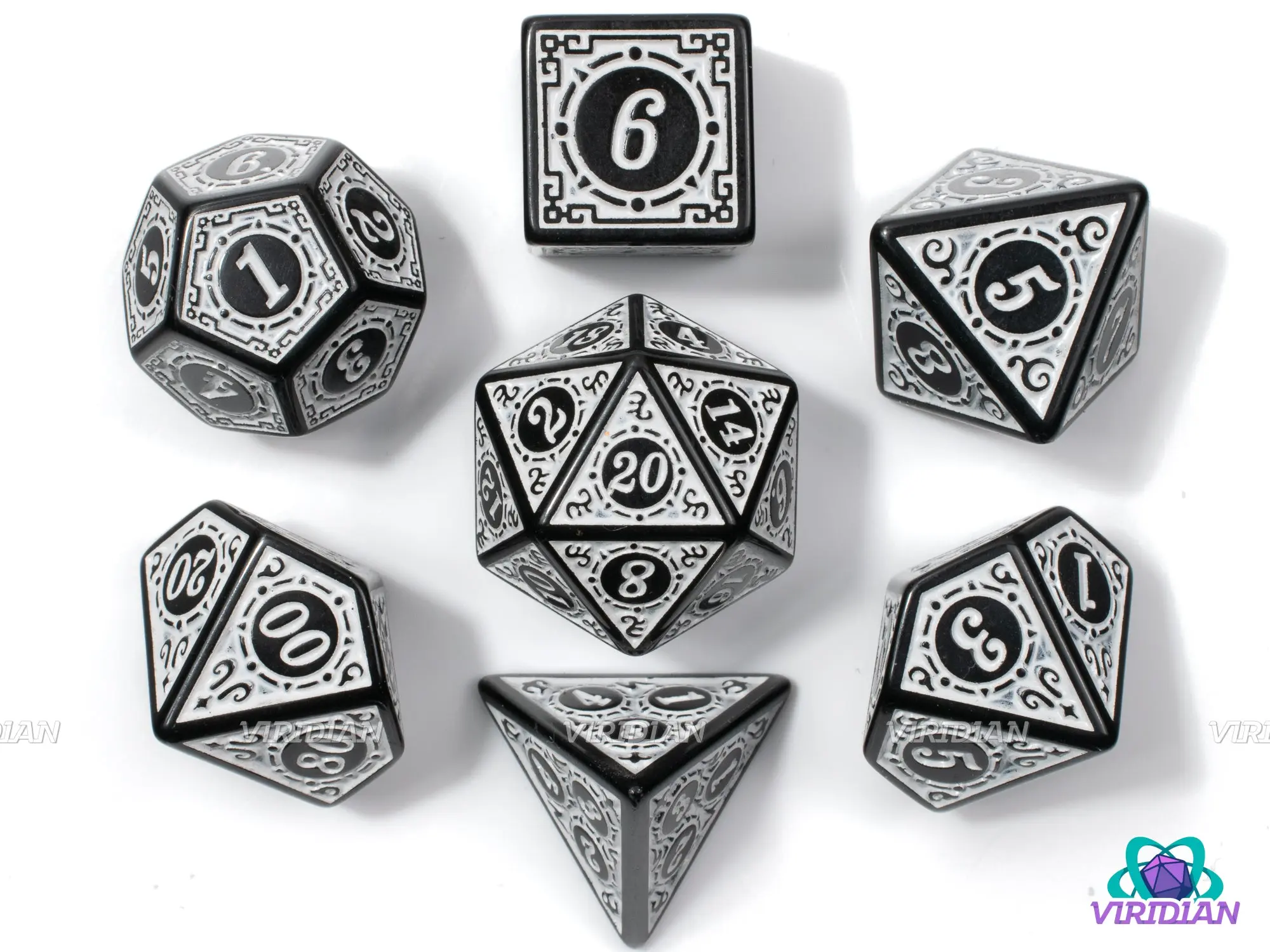 B&W | Roaring 20s: Stylized White & Black | Acrylic Dice Set (7)