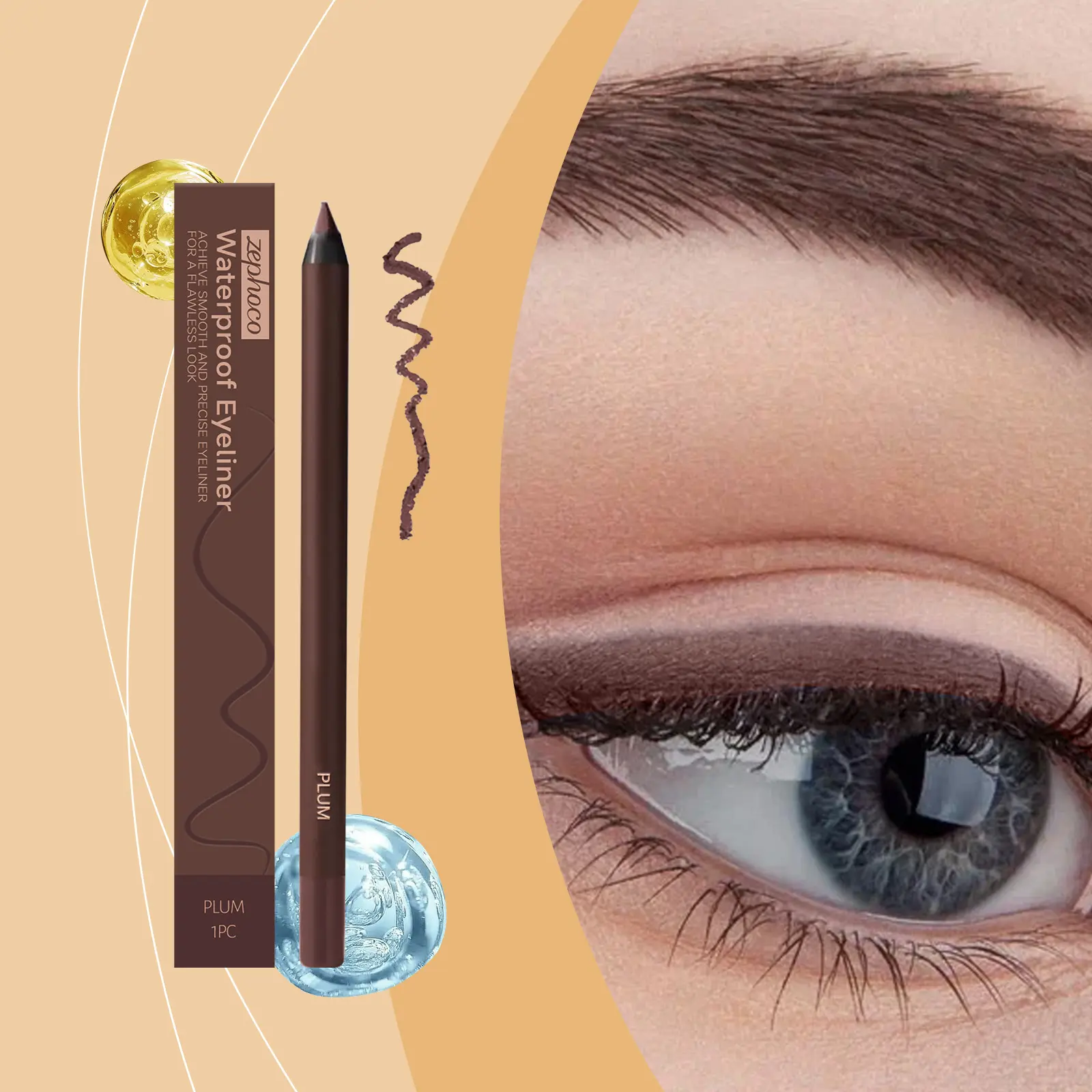 zephoco Plum Purple Gel Eyeliner Pencil - Waterproof, Smudge-Proof, Long-Lasting, Easy Apply, Unscented, Smooth-Glide with Safe Ingredients for Eye Makeup