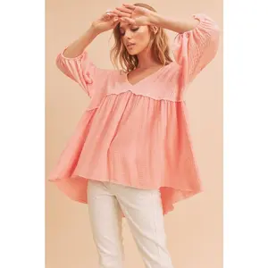 Coral Hem V-Neck Blouse