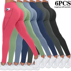 Women's 3/6-Pack High-Waisted Leggings Leg - Ultra-Soft Stretch Slim Activewear Pants for Women with Pockets, Assorted Colors for Yoga, Gym, Sporty Sports Bottoms